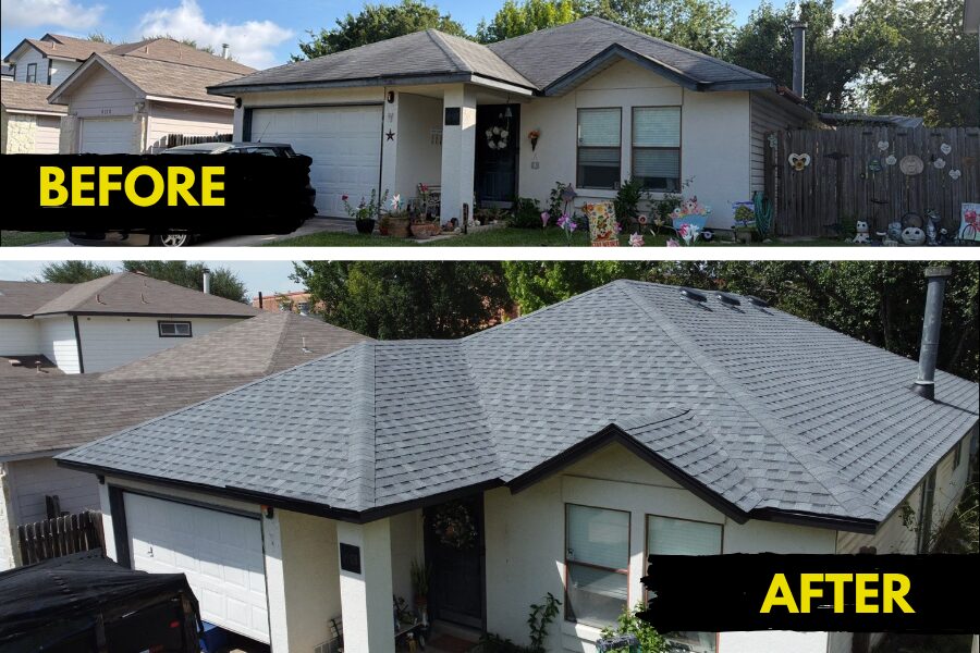Before and after roof replacement in San Antonio by Trident Roofing