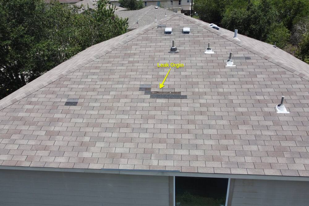 Roof leak located during a free inspection in San Antonio